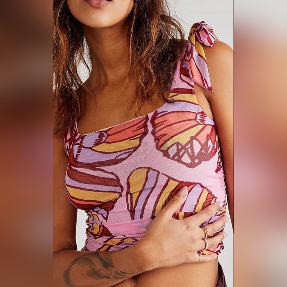 NWOT Free People Avenue mesh tank top pink/multicolor